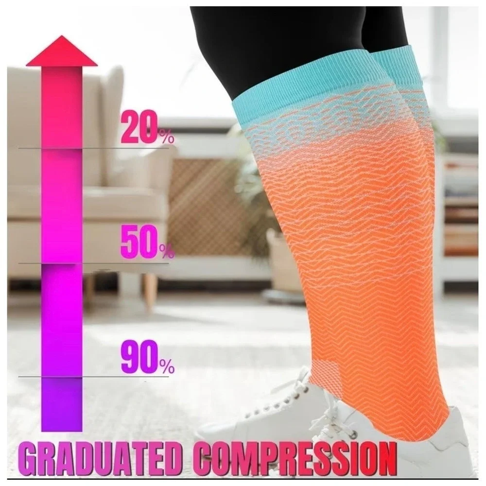 Unisex 20-30 mmHg Compression Socks 2XL Colorful Neon Gradient Medical 2‎ Pack